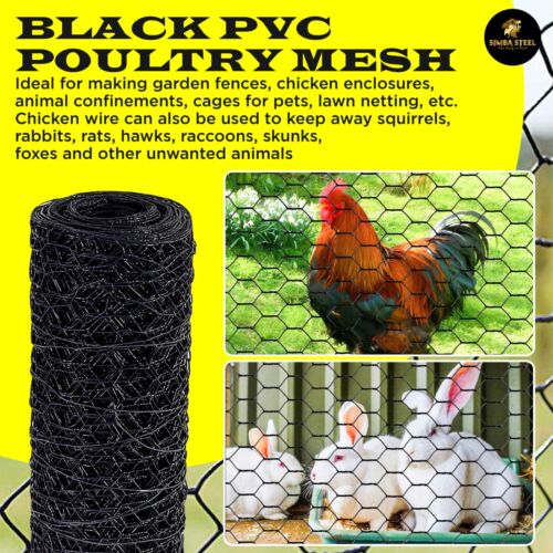PVC Hexagonal Poultry Net Chicken Wire 36" x 50' x 1" Mesh 20GA Black SIMBASTEEL | eBay