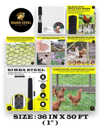 PVC Hexagonal Poultry Net Chicken Wire 36" x 50' x 1" Mesh 20GA Black SIMBASTEEL | eBay
