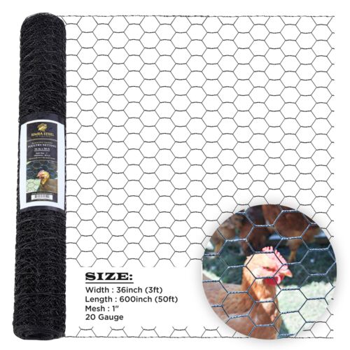 PVC Hexagonal Poultry Net Chicken Wire 36" x 50' x 1" Mesh 20GA Black SIMBASTEEL | eBay