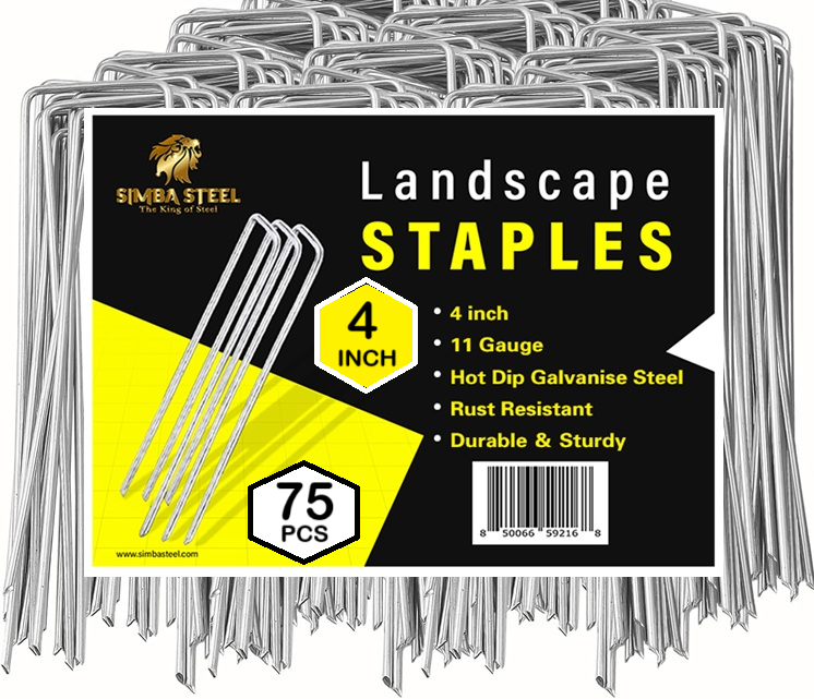 75 Pack x 4 Inch Landscape Staples Galvanised, Fabric Pins, 11 Gauge, Garden Staples, Tent Stakes, Fabric Pins for Lawn, Fence, Tent, Decoration, Weed Barrier, Outdoor. (75 x 4in)
