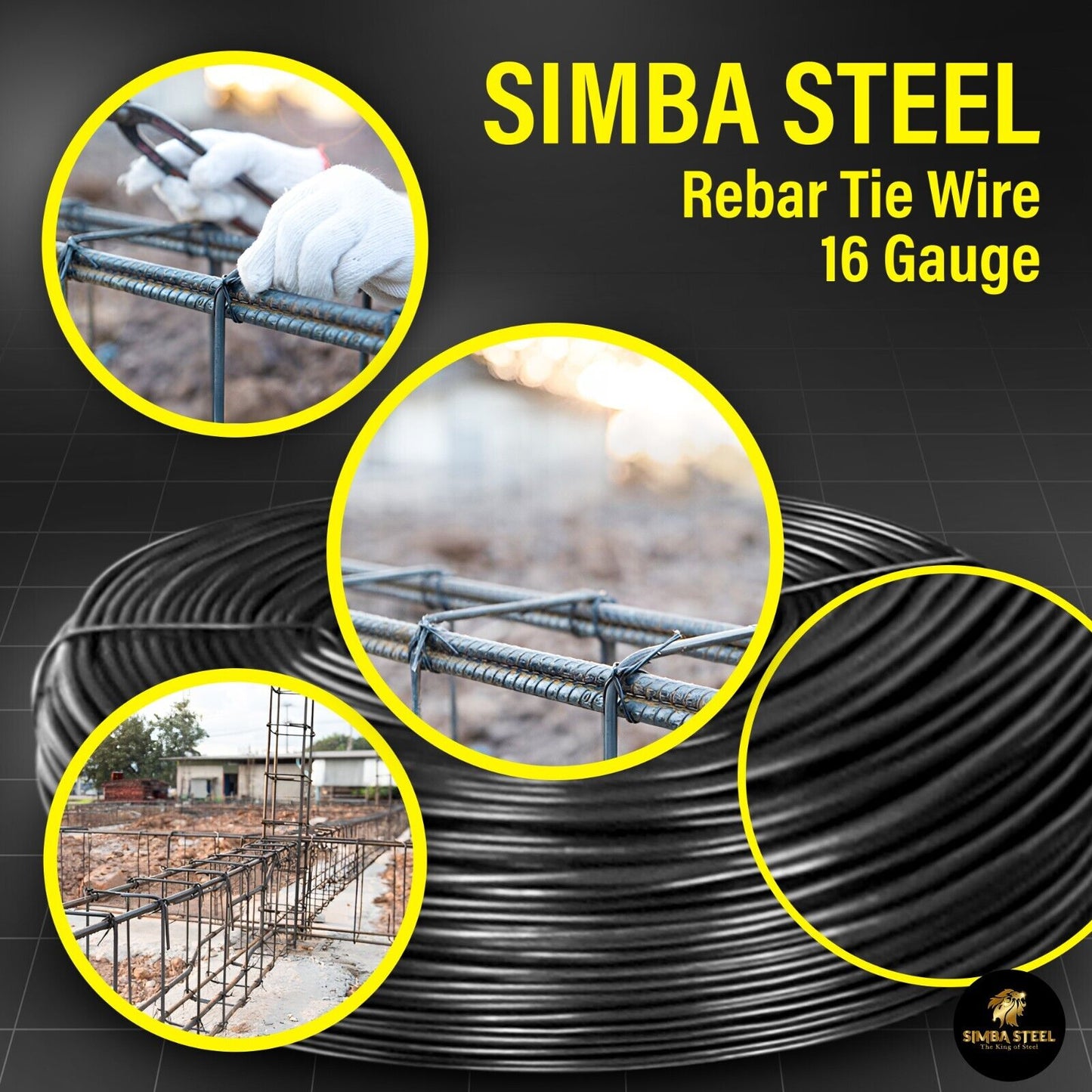 Lot of 4 x 3.5 lb Black Annealed Rebar Tie Wire 16 Gauge, (1,320ft) SIMBA STEEL