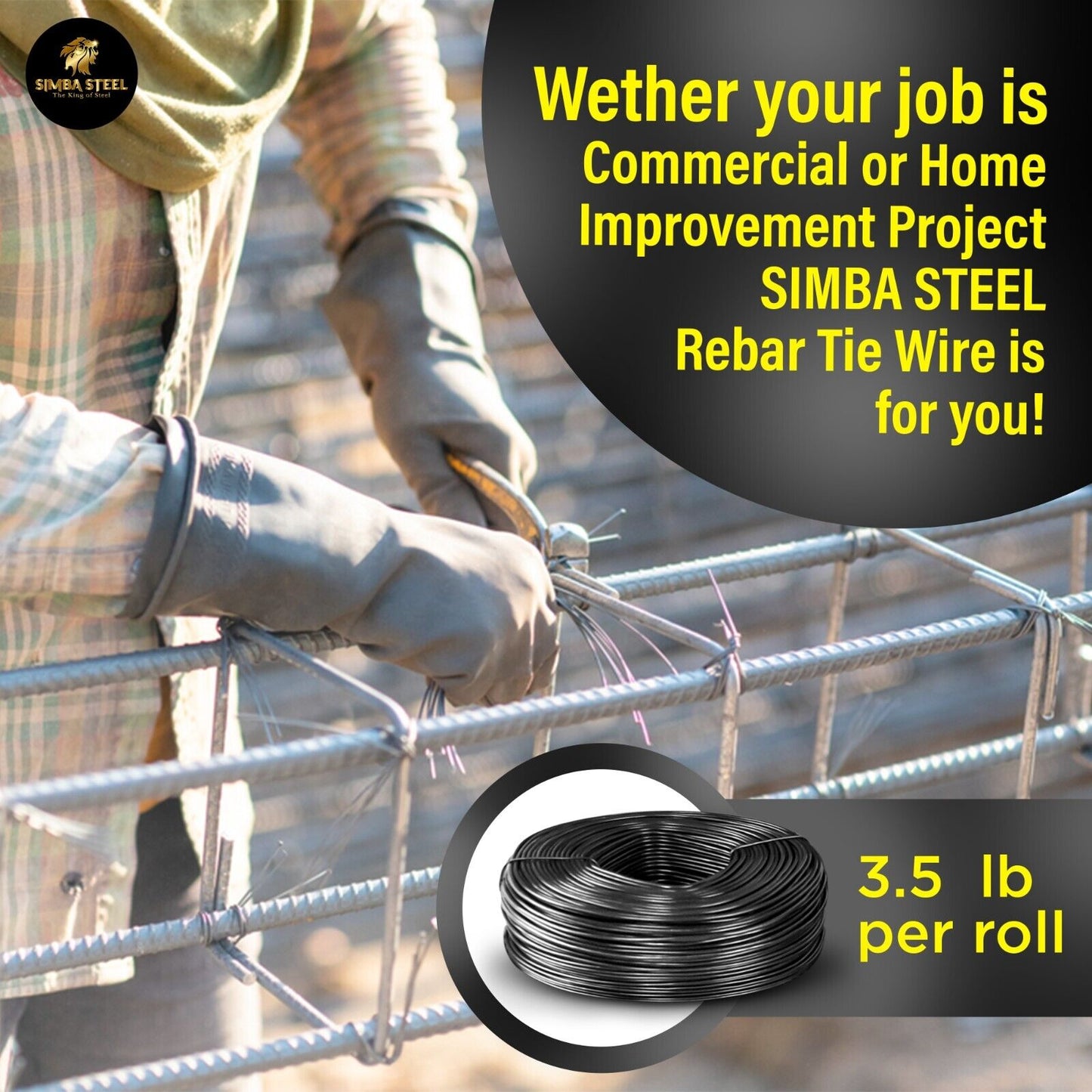 Lot of 4 x 3.5 lb Black Annealed Rebar Tie Wire 16 Gauge, (1,320ft) SIMBA STEEL