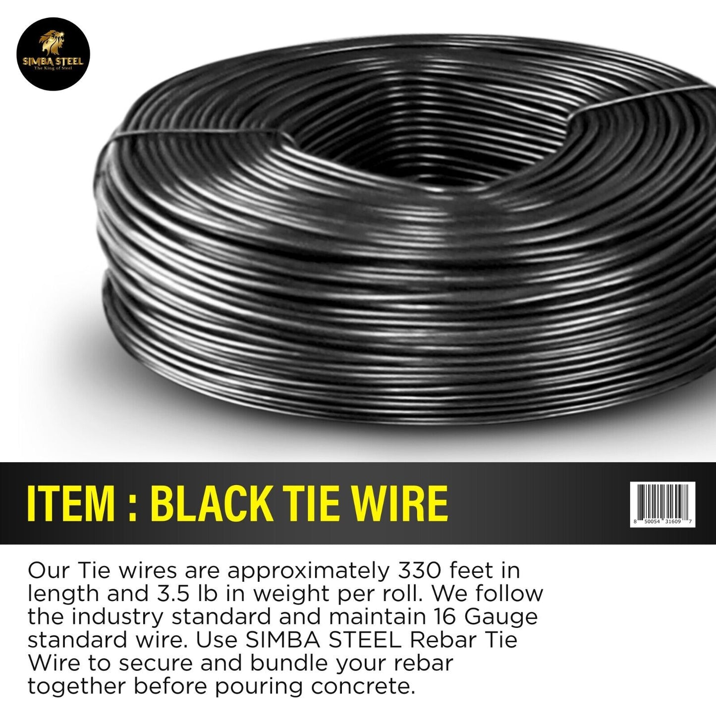 Lot of 4 x 3.5 lb Black Annealed Rebar Tie Wire 16 Gauge, (1,320ft) SIMBA STEEL