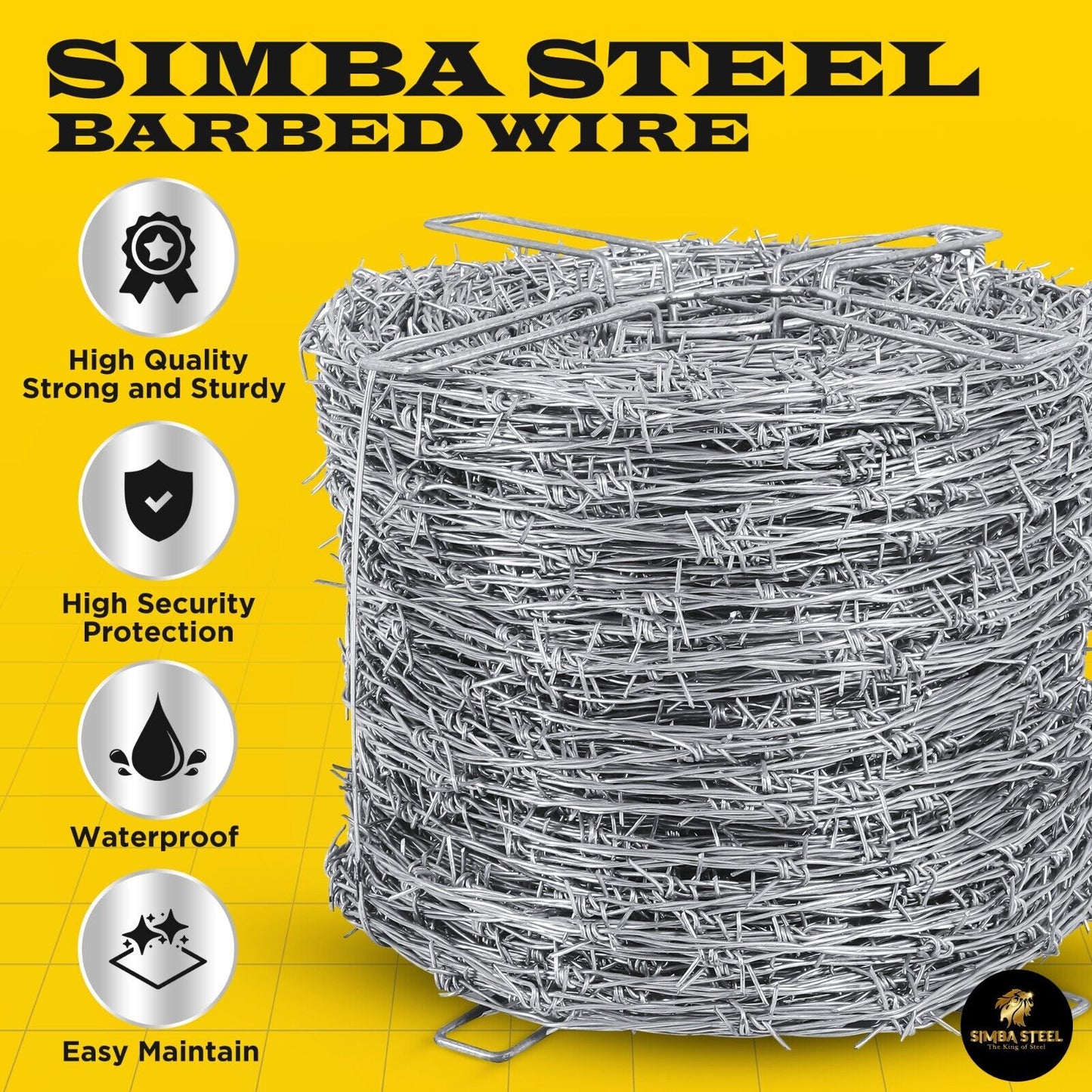 1320 FT Barbed Wire Roll | 5" Spacing, 12.5 Ga | 4-Point | Heavy Duty (400m) SIMBASTEEL