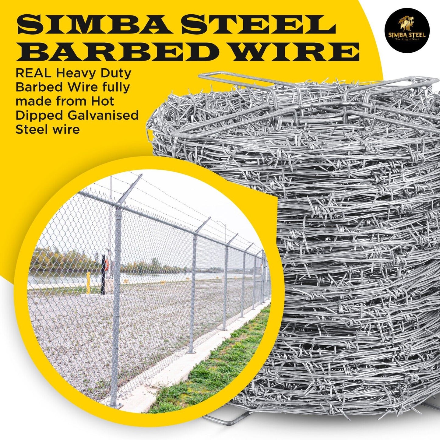 1320 FT Barbed Wire Roll | 5" Spacing, 12.5 Ga | 4-Point | Heavy Duty (400m) SIMBASTEEL