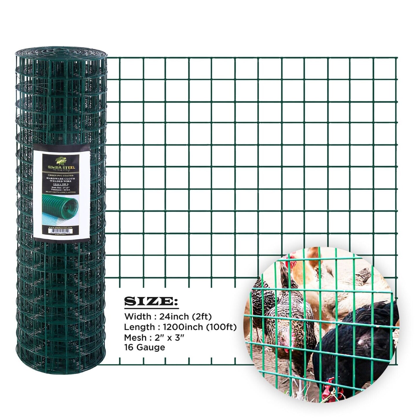 Hardware Cloth 16 GA GREEN Vinyl Coated Welded Wire Mesh Many Sizes -SIMBA STEEL