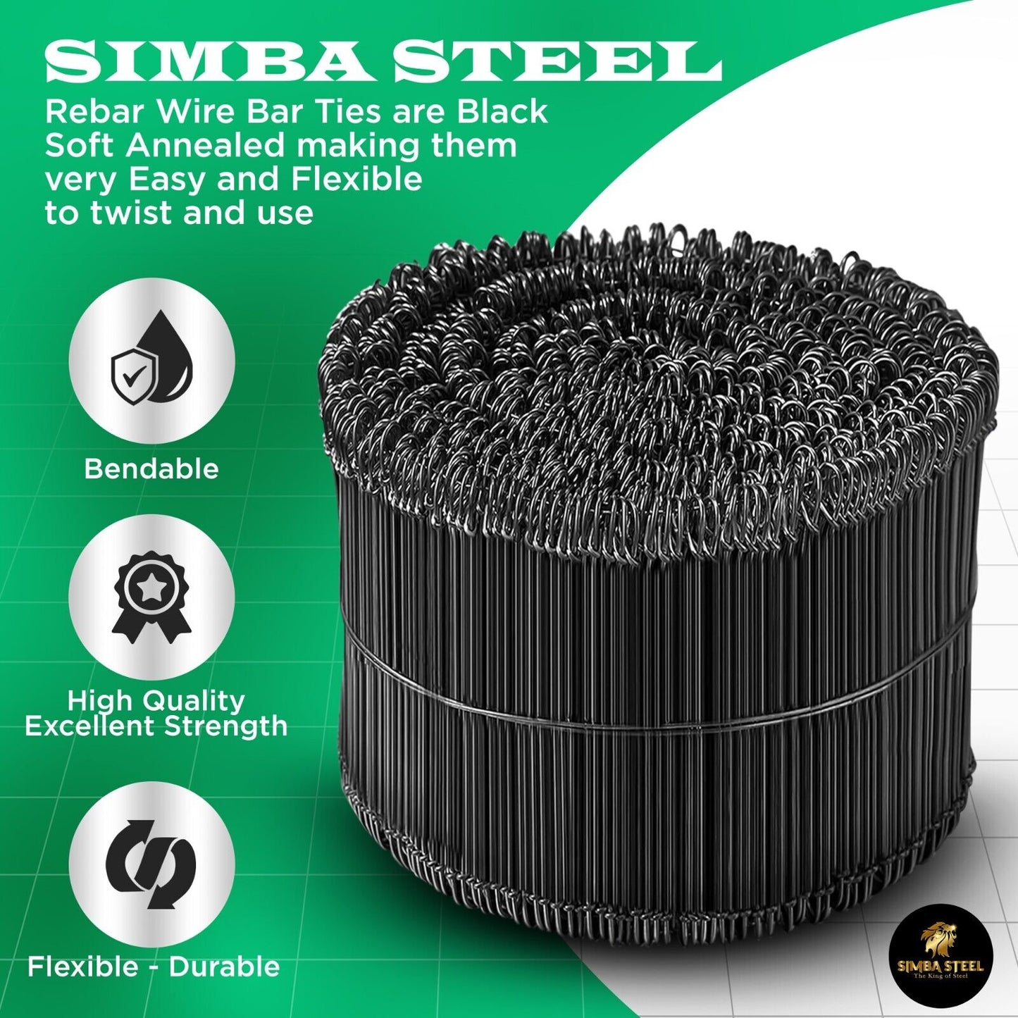 6 Inch x 1,000pc Double Loop Rebar Wire Ties, 16 Gauge Soft Annealed, SIMBASTEEL
