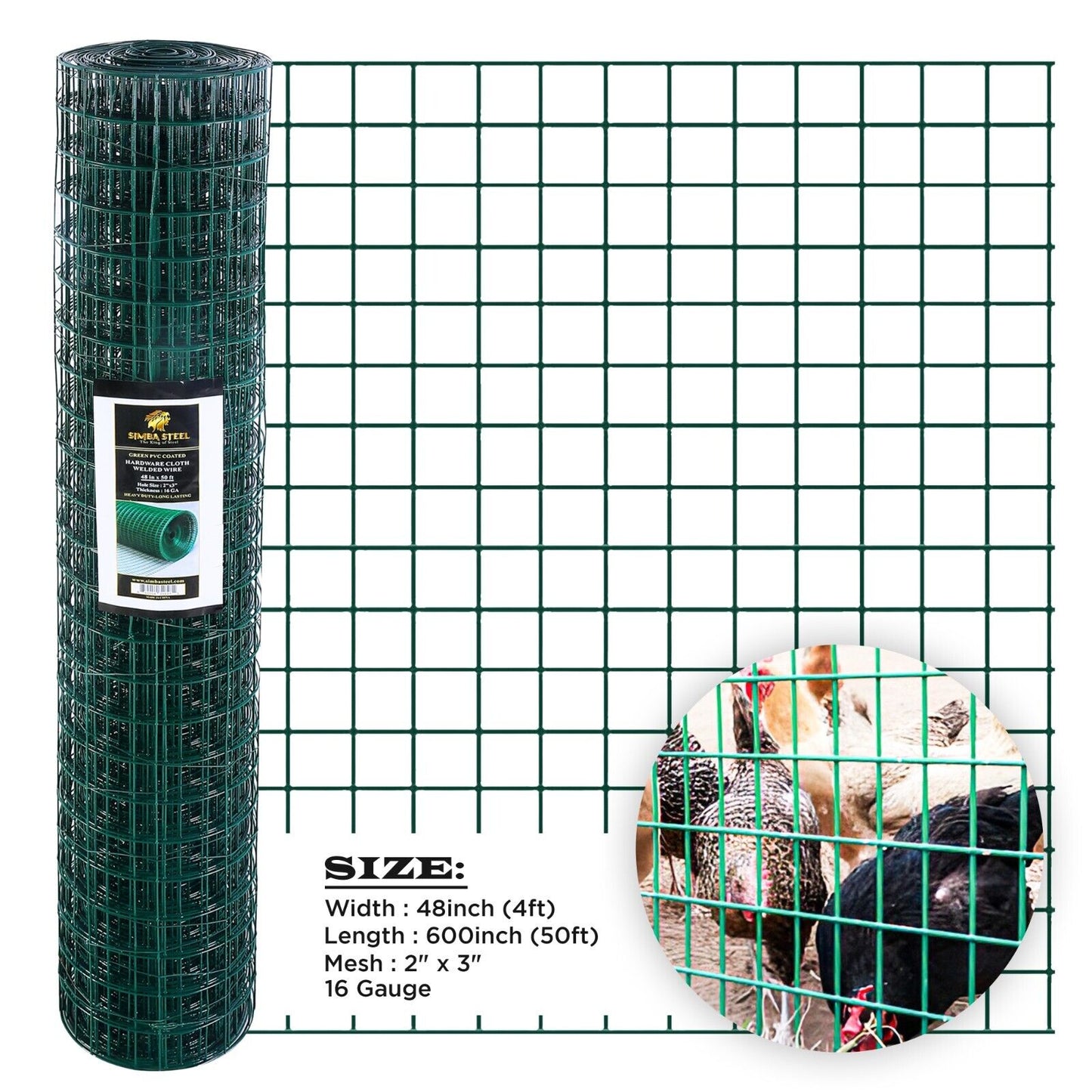 Hardware Cloth 16 GA GREEN Vinyl Coated Welded Wire Mesh Many Sizes -SIMBA STEEL