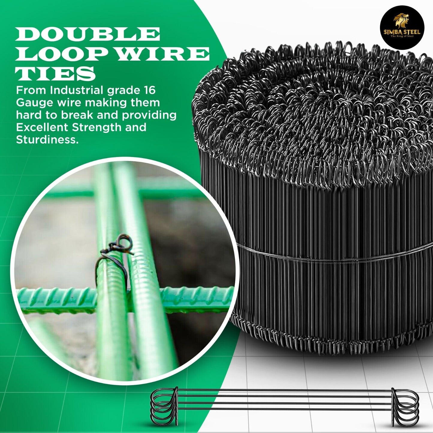 6 Inch x 1,000pc Double Loop Rebar Wire Ties, 16 Gauge Soft Annealed, SIMBASTEEL