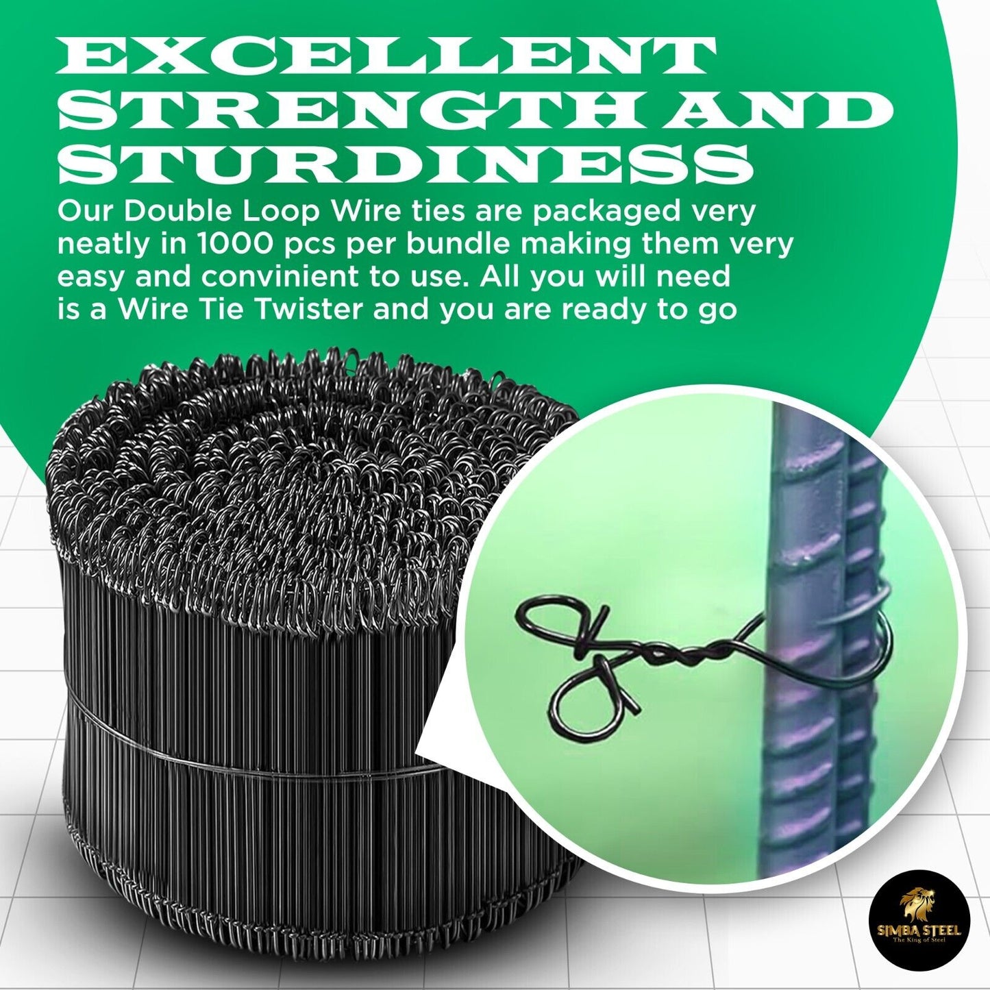 6 Inch x 1,000pc Double Loop Rebar Wire Ties, 16 Gauge Soft Annealed, SIMBASTEEL