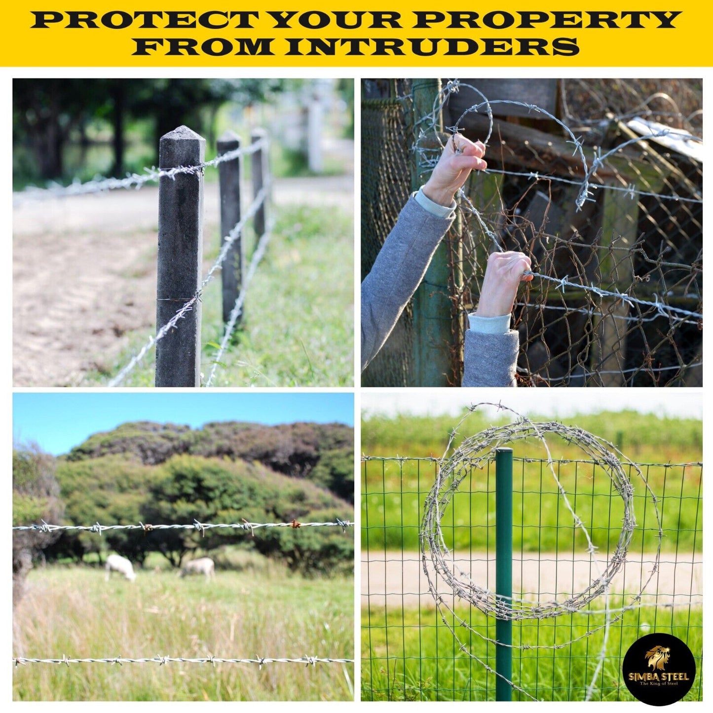 1320 FT Barbed Wire Roll | 5" Spacing, 12.5 Ga | 4-Point | Heavy Duty (400m) SIMBASTEEL