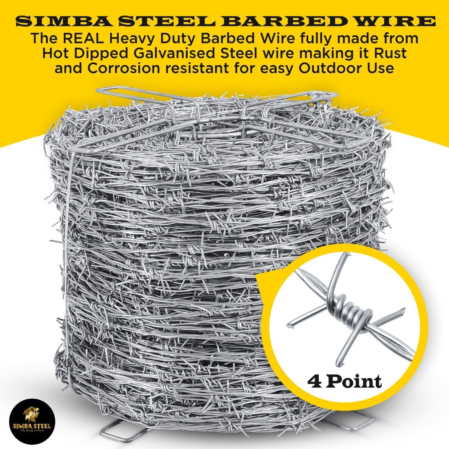 1320 FT Barbed Wire Roll | 5" Spacing, 12.5 Ga | 4-Point | Heavy Duty (400m) SIMBASTEEL