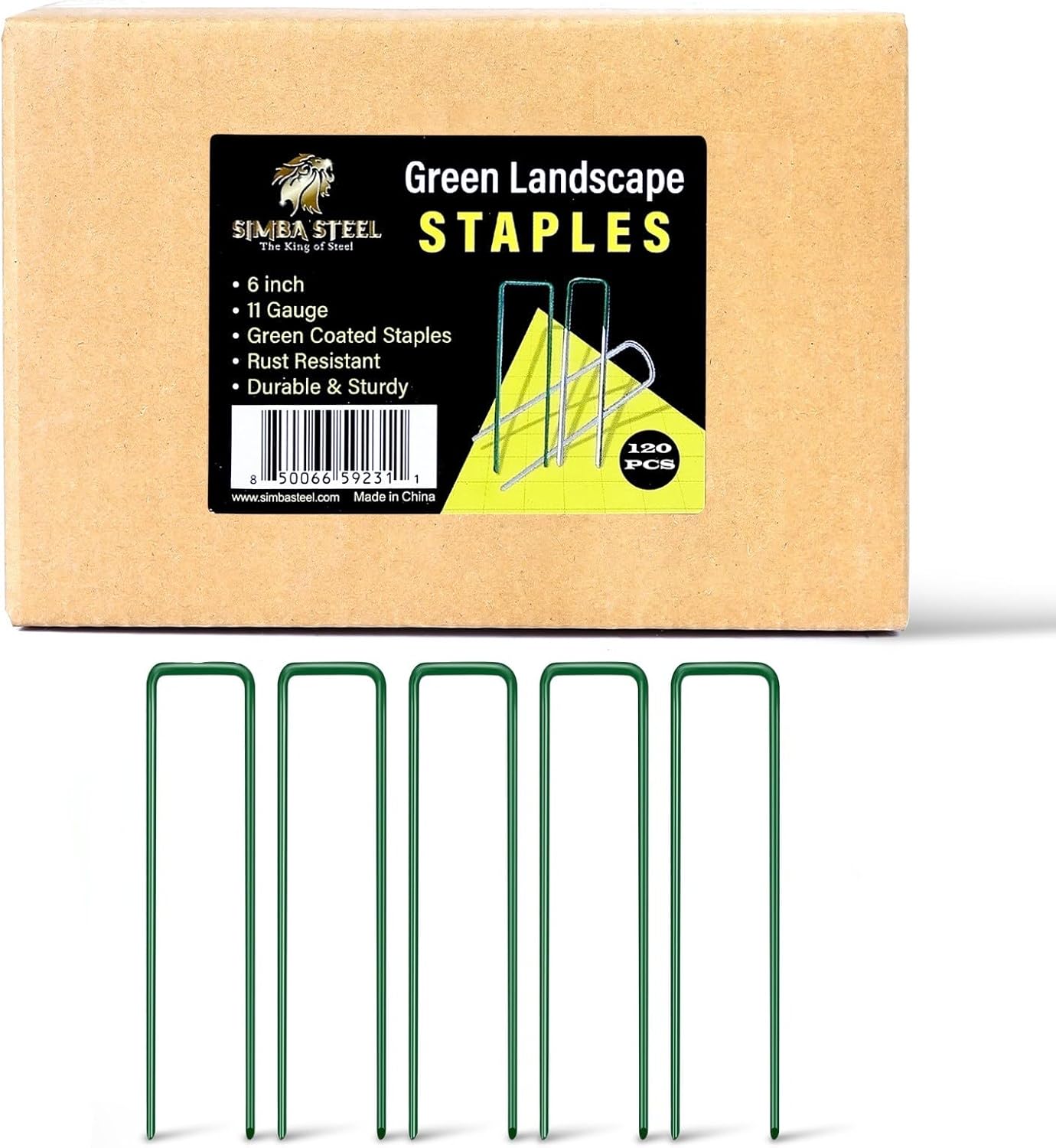 120 Pack x 6 Inch, 11 Gauge Green Landscape Staples, Garden Stakes, Ground Anchor, U-Type, Rust Resistant, Ground Pin for Tents, Tarp, Fence Grass Weed Barrier (Green 120 Pack)