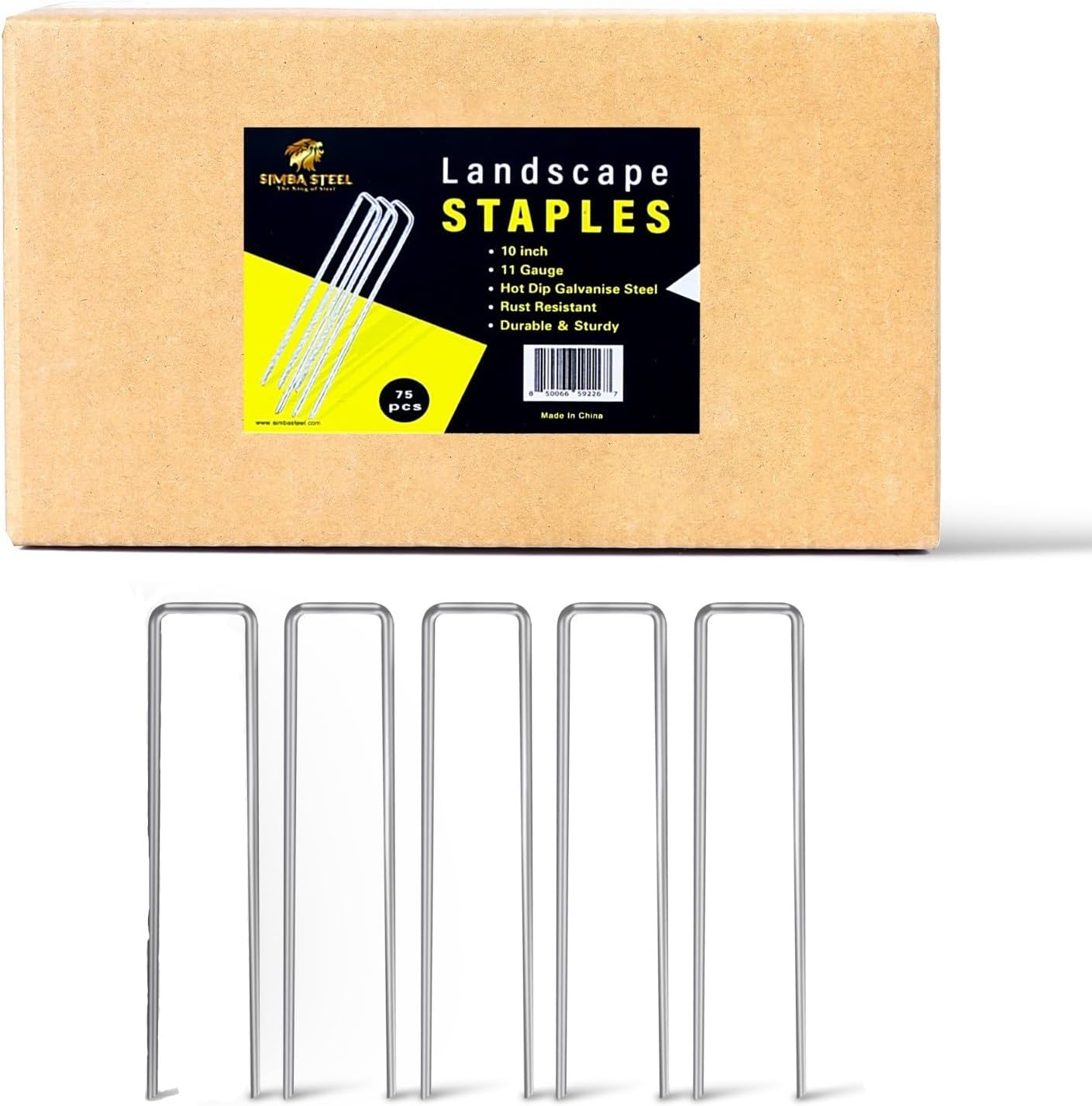 75 Pack x 10 Inch Landscape Staples Galvanised, Fabric Pins, 11 Gauge, Garden Staples, Tent Stakes, Fabric Pins for Lawn, Fence, Tent, Decoration, Weed Barrier, Outdoor. (75 x 10in)