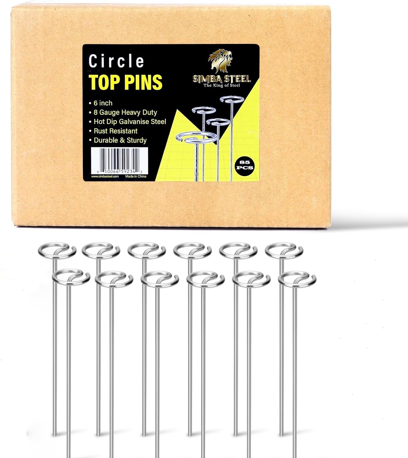8 Gauge Circle Top Lanscape Pins - 85 Pack x 6 Inch Galvanised, Heavy Duty, Not Easy to Bend, Garden Stakes for Tarps, Lawn Turf, Weed Mats, More Holding Power (85 Pins)