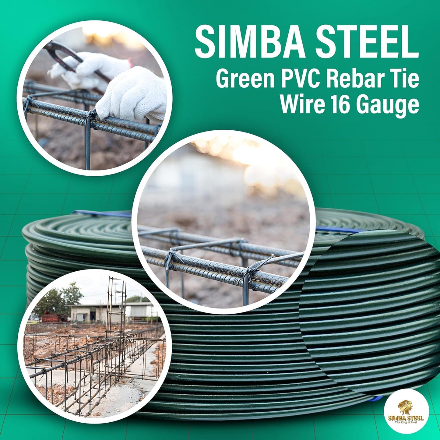 PVC Rebar Tie Wire | 16 Gauge | 3.0lb Roll | Approx. 300 ft Length | Rust-Proof PVC Coated | Excellent Strength | Flexible | Durable (Green PVC Coated, Pack of 10)
