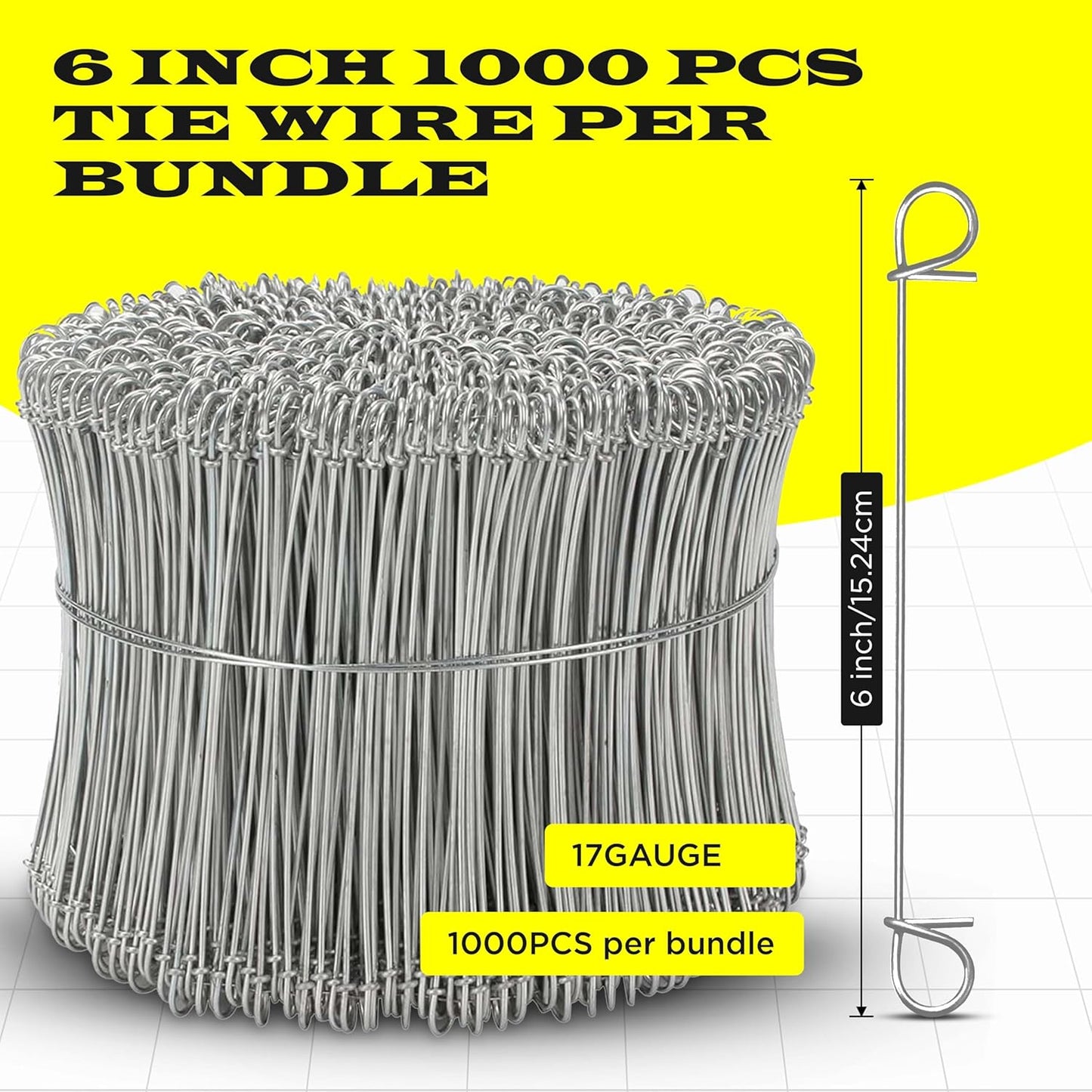 6 Inch - 16 Gauge 1000 pcs GALVANIZED Steel Double Loop Rebar Wire Bar Ties | Excellent Strength | Durable | SIMBA STEEL | Galvanized 6 in 1000pcs
