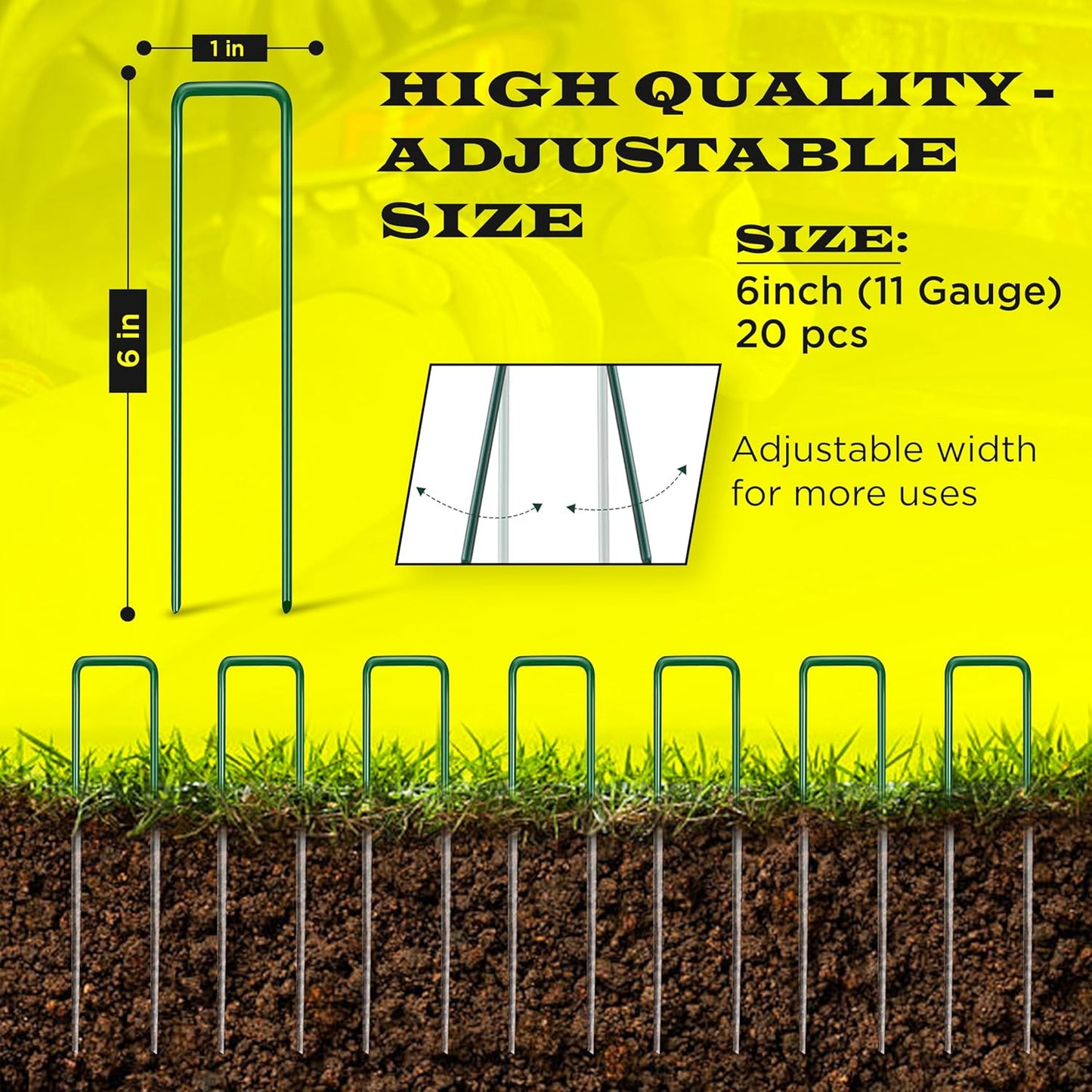 20 Pack x 6 Inch, 11 Gauge Green Landscape Staples, Garden Stakes, Ground Anchor, U-Type, Rust Resistant, Ground Pin for Tents, Tarp, Fence Grass Weed Barrier (Green 20 Pack)