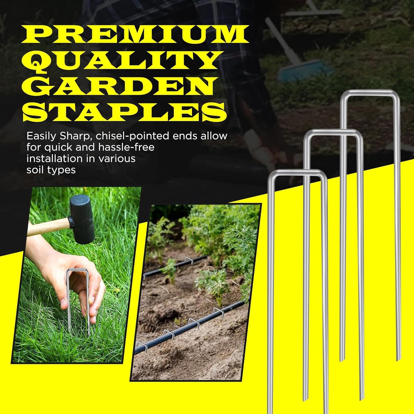 75 Pack x 4 Inch Landscape Staples Galvanised, Fabric Pins, 11 Gauge, Garden Staples, Tent Stakes, Fabric Pins for Lawn, Fence, Tent, Decoration, Weed Barrier, Outdoor. (75 x 4in)