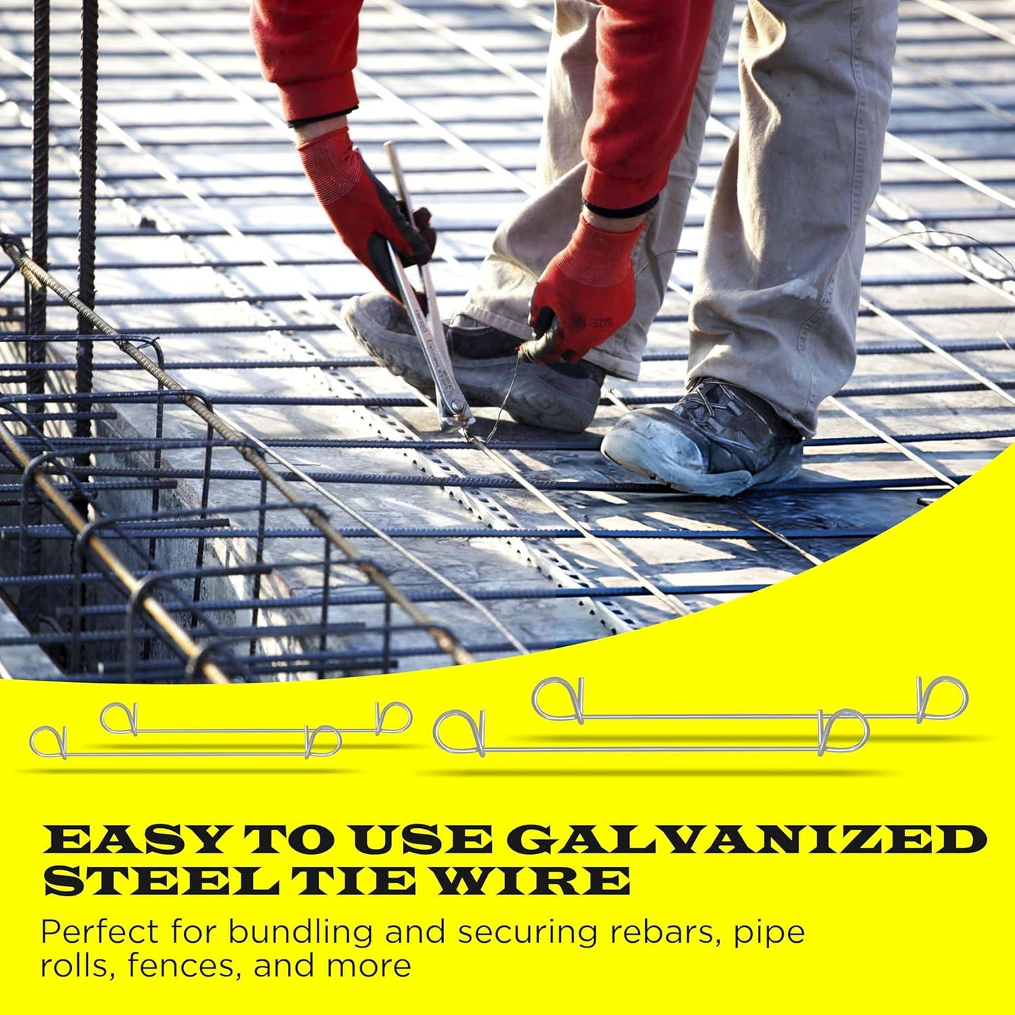 6 Inch - 16 Gauge 1000 pcs GALVANIZED Steel Double Loop Rebar Wire Bar Ties | Excellent Strength | Durable | SIMBA STEEL | Galvanized 6 in 1000pcs
