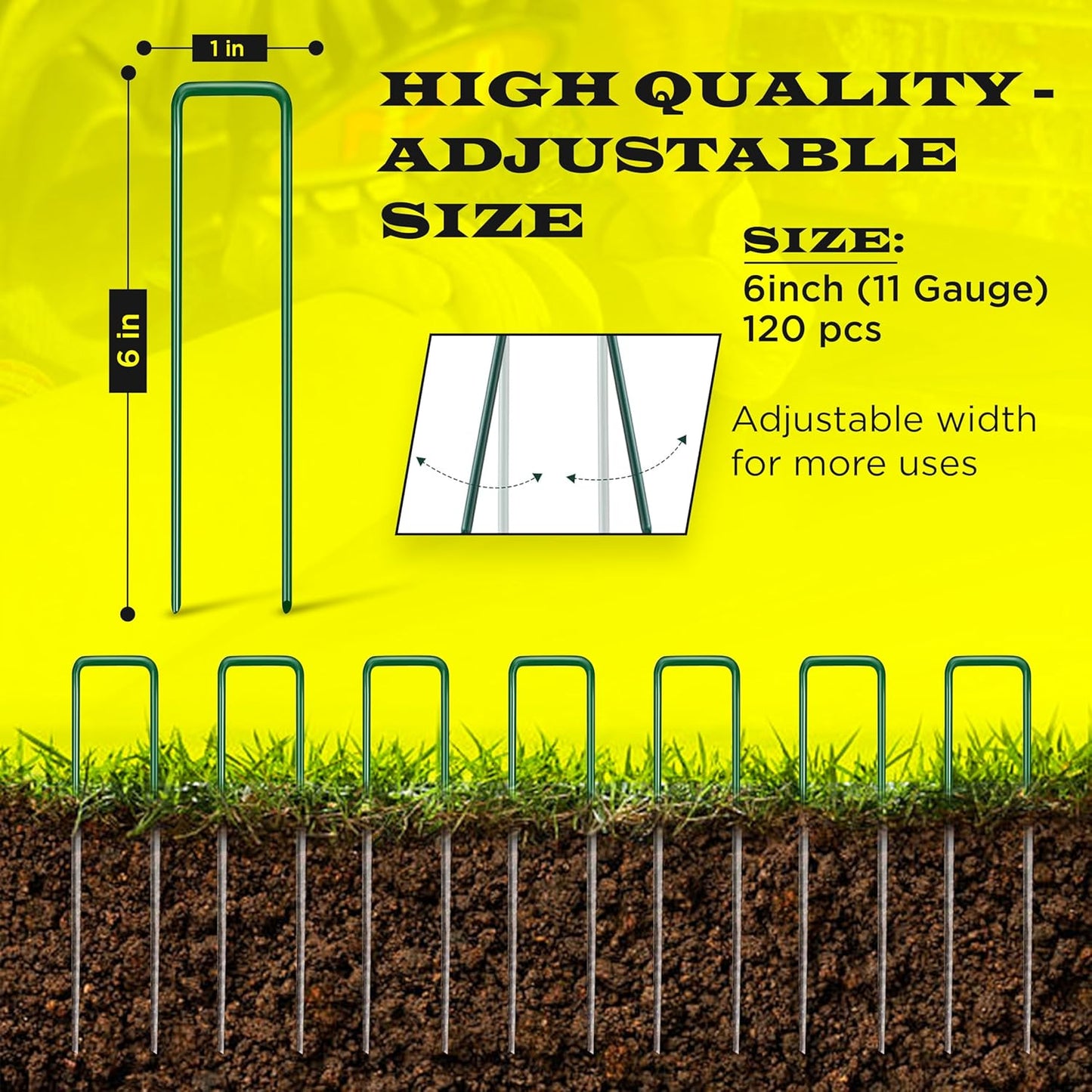 120 Pack x 6 Inch, 11 Gauge Green Landscape Staples, Garden Stakes, Ground Anchor, U-Type, Rust Resistant, Ground Pin for Tents, Tarp, Fence Grass Weed Barrier (Green 120 Pack)