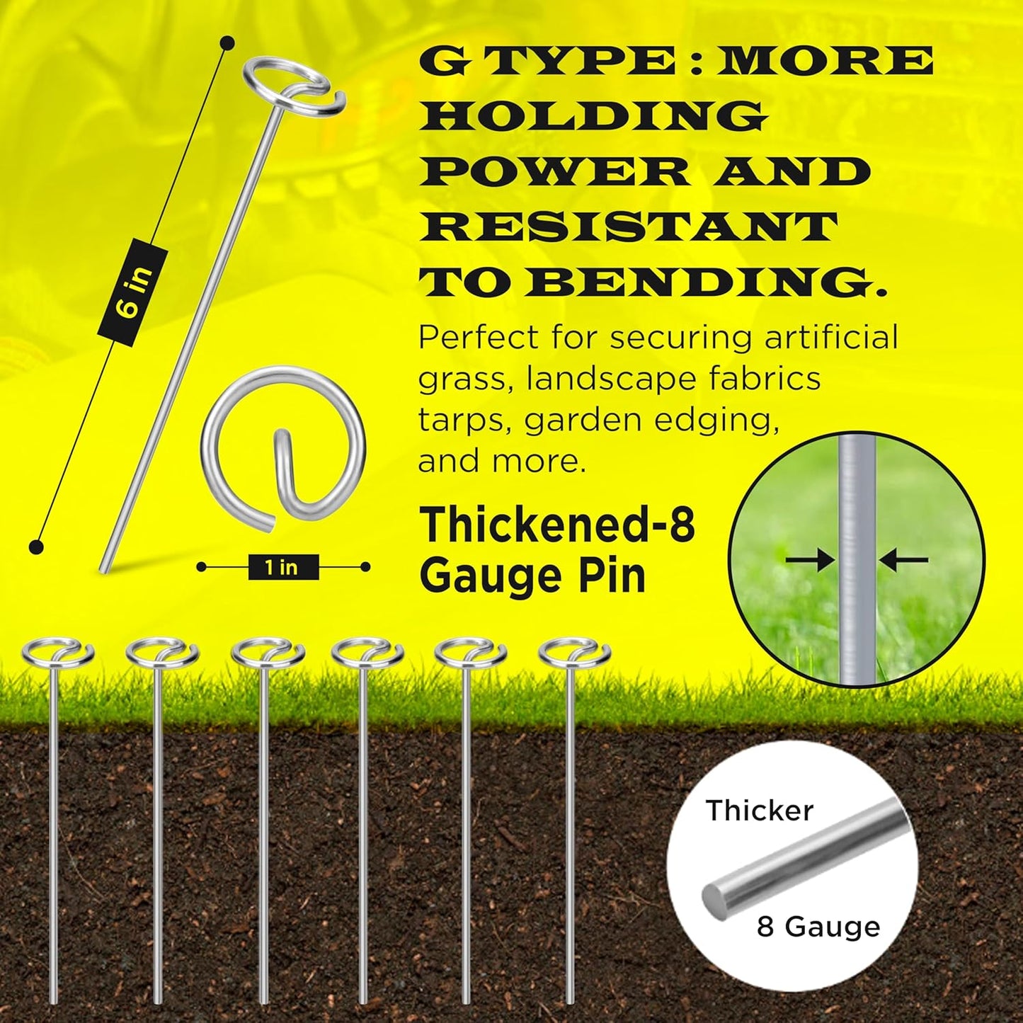 8 Gauge Circle Top Lanscape Pins - 85 Pack x 6 Inch Galvanised, Heavy Duty, Not Easy to Bend, Garden Stakes for Tarps, Lawn Turf, Weed Mats, More Holding Power (85 Pins)