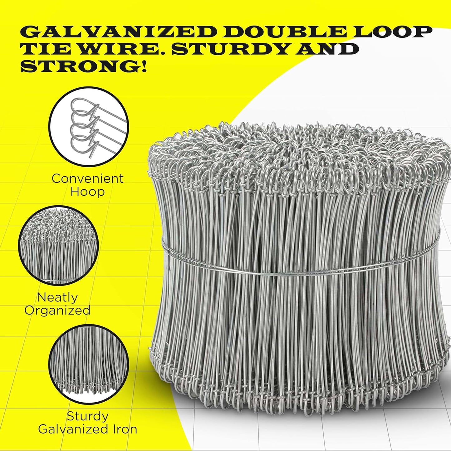 6 Inch - 16 Gauge 1000 pcs GALVANIZED Steel Double Loop Rebar Wire Bar Ties | Excellent Strength | Durable | SIMBA STEEL | Galvanized 6 in 1000pcs