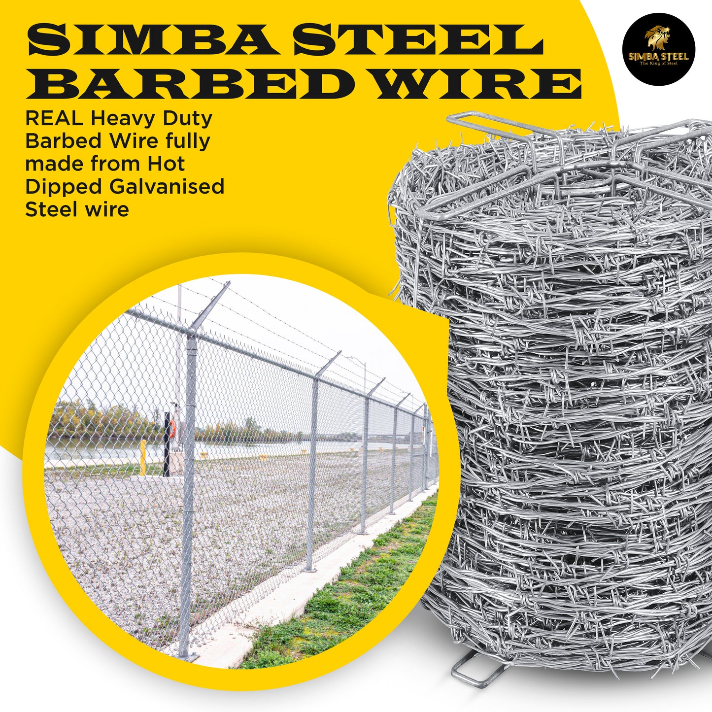 328FT - 330FT Barbed Wire 4 point, 5" Spacing, 16GA, Heavy Duty (100m), SIMBA STEEL