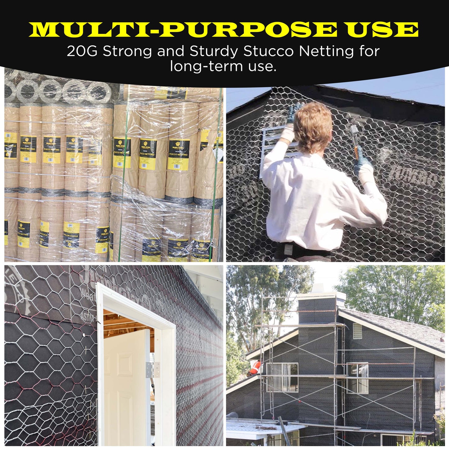 New Stucco Netting 36 in x 150 FT | 1/8" Self Furred | 1” Mesh x 20GA | Hot Dipped Galvanized | Hexagonal Galvanized Mesh (Stucco 36x150FT