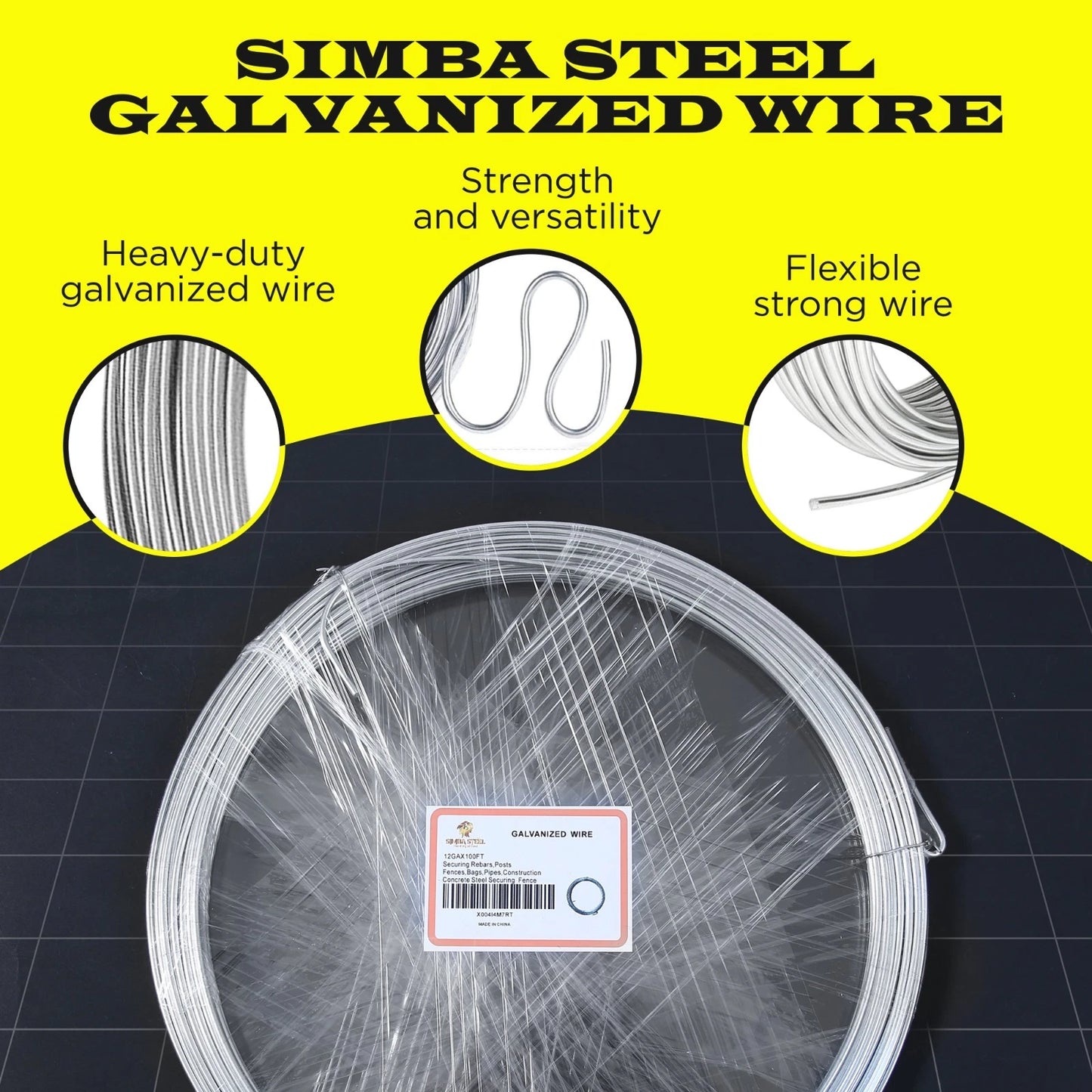 Galvanized Solid Wire 9GAx50, 14GAx100, 16GAx200, Silver. DIY - Multi-purpose.