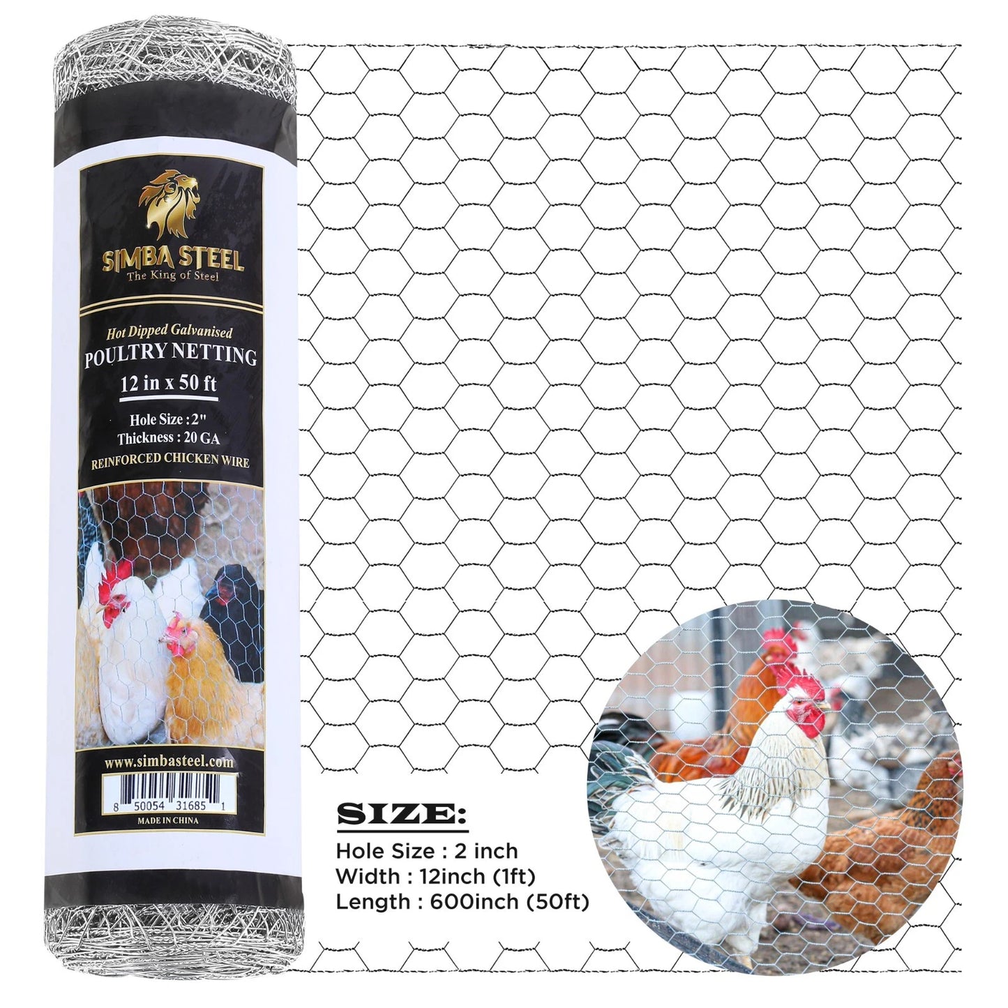 Galvanized Poultry Net - Fencing Chicken Wire 2" Hole - Many Sizes Poultry Mesh
