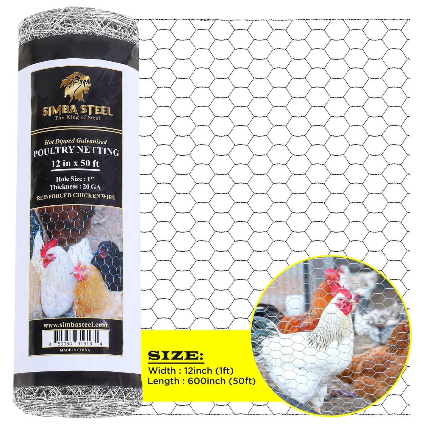 Chicken Wire 1" Hole - 12" - 72" Poultry Mesh Galvanized Poultry Net - Fencing