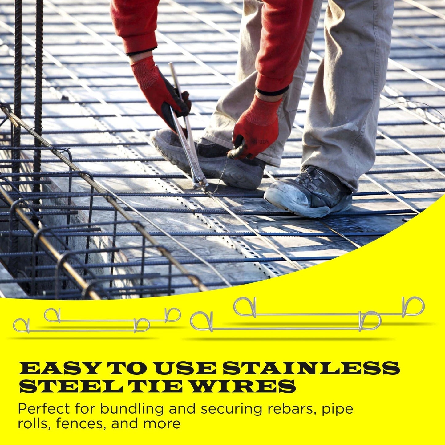 8 Inch x 1000pc STAINLESS STEEL Double Loop Rebar Wire Ties, 16 Gage, SIMBASTEEL