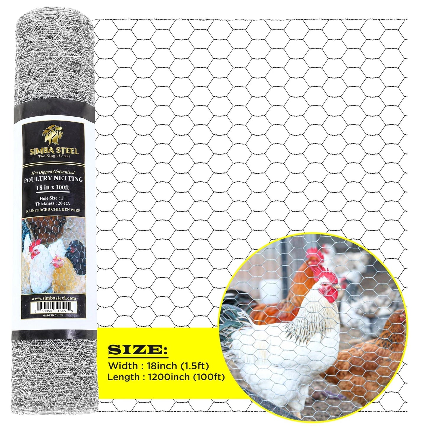 Chicken Wire 1" Hole - 12" - 72" Poultry Mesh Galvanized Poultry Net - Fencing