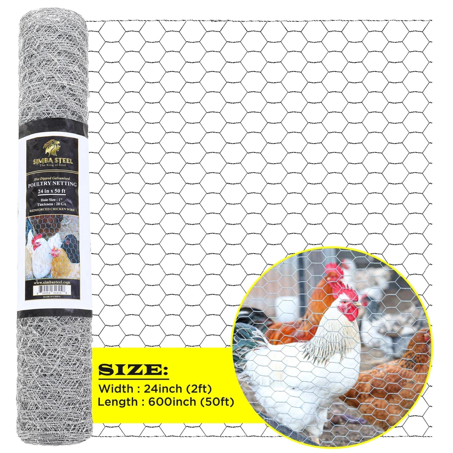 Chicken Wire 1" Hole - 12" - 72" Poultry Mesh Galvanized Poultry Net - Fencing