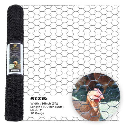 PVC Hexagonal Poultry Net Chicken Wire 36" x 50' x 1" Mesh 20GA Black SIMBASTEEL  | eBay