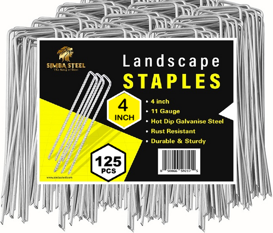 125 Pack x 4 Inch Landscape Staples Galvanised, Fabric Pins, 11 Gauge, Garden Staples, Tent Stakes, Fabric Pins for Lawn, Fence, Tent, Decoration, Weed Barrier, Outdoor. (125 x 4in)