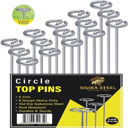 8 Gauge Circle Top Lanscape Pins - 125 Pack x 6 Inch Galvanised, Heavy Duty, Not Easy to Bend, Garden Stakes for Tarps, Lawn Turf, Weed Mats, More Holding Power (125 Pins