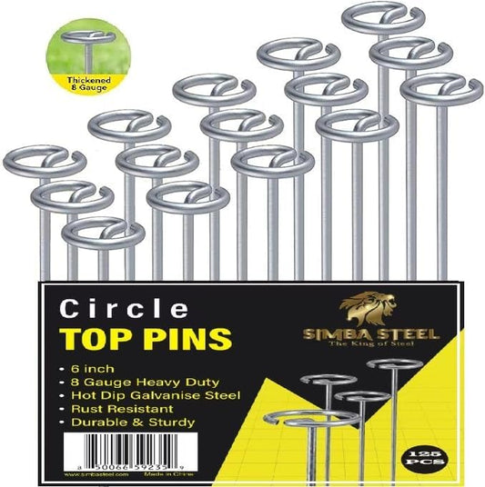 8 Gauge Circle Top Lanscape Pins - 125 Pack x 6 Inch Galvanised, Heavy Duty, Not Easy to Bend, Garden Stakes for Tarps, Lawn Turf, Weed Mats, More Holding Power (125 Pins