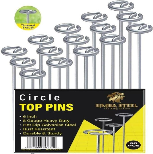 8 Gauge Circle Top Lanscape Pins - 85 Pack x 6 Inch Galvanised, Heavy Duty, Not Easy to Bend, Garden Stakes for Tarps, Lawn Turf, Weed Mats, More Holding Power (85 Pins)