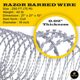 BTO-22 Razor Wire 250 FT Galvanize Steel Razor Barbed Wire Concertina