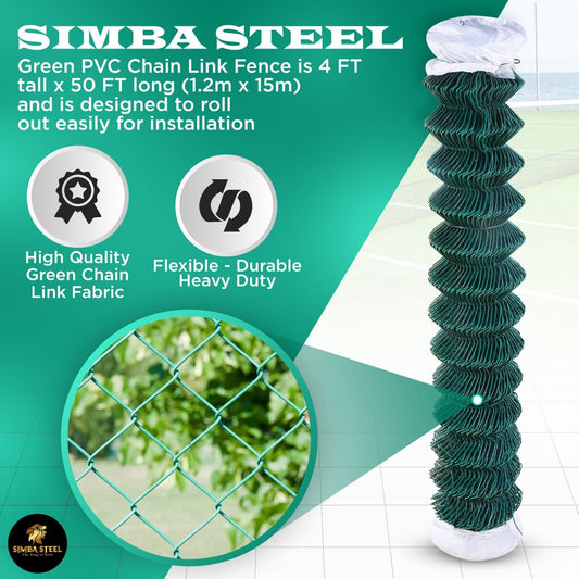 GREEN PVC Coated Galvanized Steel 4X50 ft Chain Link Fence Fabric 11.5 GA SIMBA
