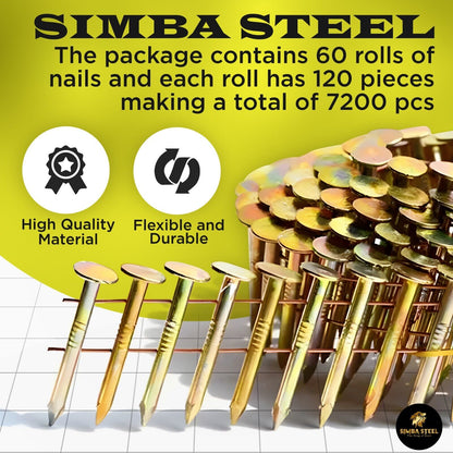 7200Pcs, 15 Degree, 1-1/4" × 0.12" Coil Roofing Nail, Galvanized, SimbaSteel