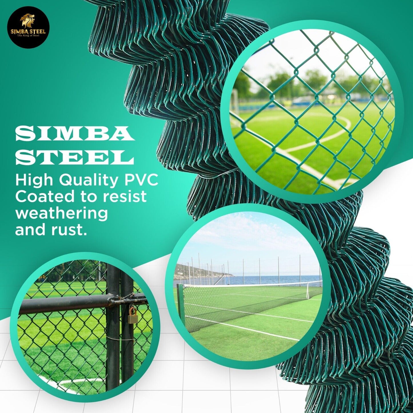 GREEN PVC Coated Galvanized Steel 4X50 ft Chain Link Fence Fabric 11.5 GA SIMBA