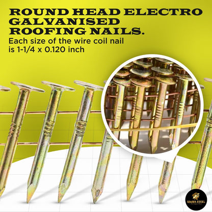 7200Pcs, 15 Degree, 1-1/4" × 0.12" Coil Roofing Nail, Galvanized, SimbaSteel