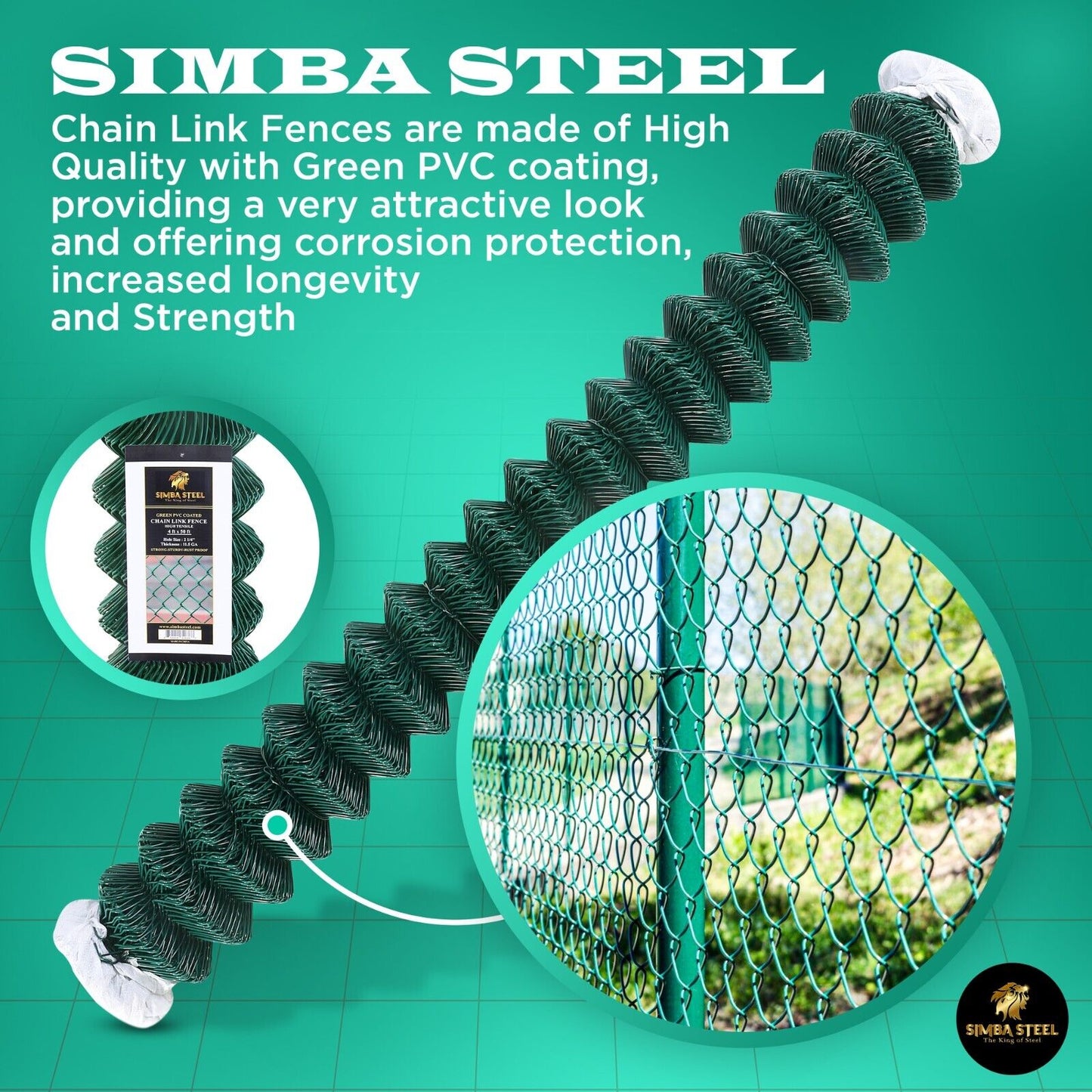 GREEN PVC Coated Galvanized Steel 4X50 ft Chain Link Fence Fabric 11.5 GA SIMBA