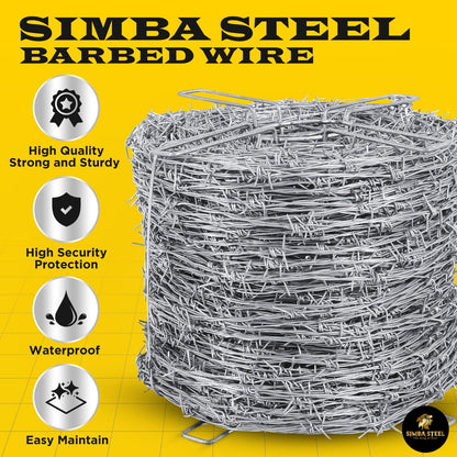 1320 FT Barbed Wire Roll | 5" Spacing, 12.5 Ga | 4-Point  | Heavy Duty (400m) SIMBASTEEL
