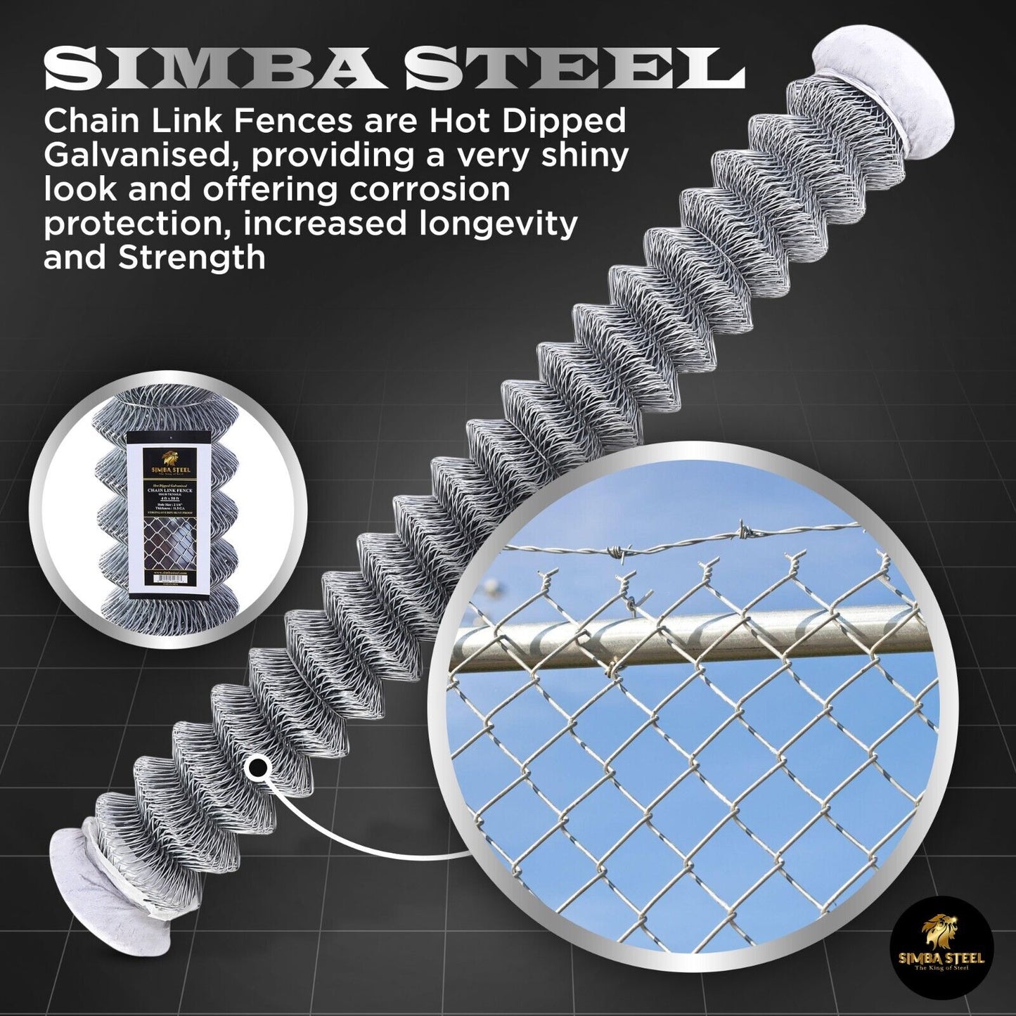 Galvanized Steel 6 X 50 FT Roll Chain Link Fence Fabric 11.5 GA Heavy Duty SIMBA