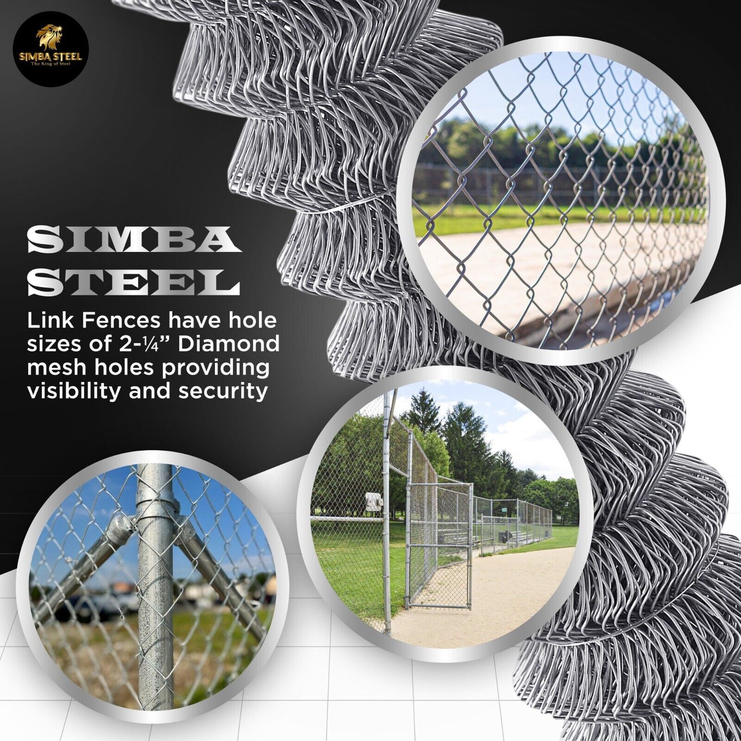 Galvanized Steel 6 X 50 FT Roll Chain Link Fence Fabric 11.5 GA Heavy Duty SIMBA