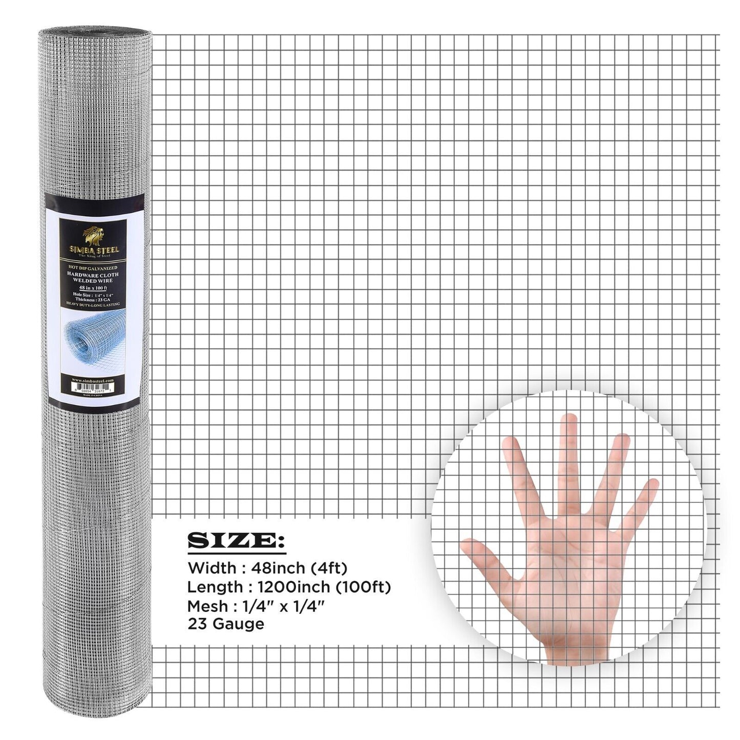 Galvanized Welded Wire Mesh, Hardware Cloth, Size 12"-72" 50/100FT SIMBA STEEL